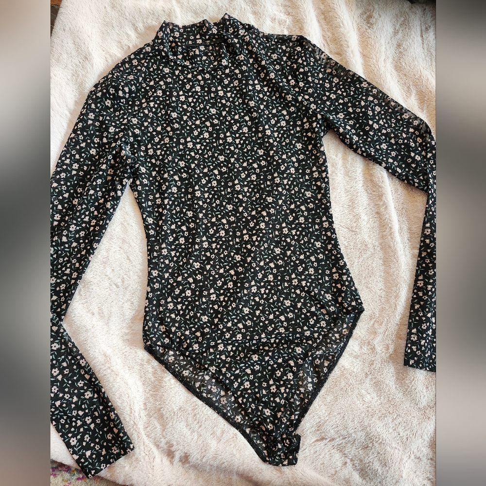 Floral Long Sleeve Sheer Mesh Bodysuit